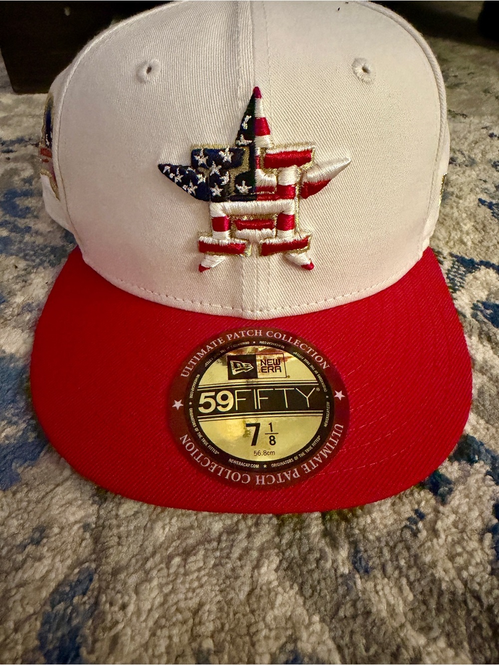 New Era 59FIFTY White & Red Fitted HOUSTON ASTROS AL patch